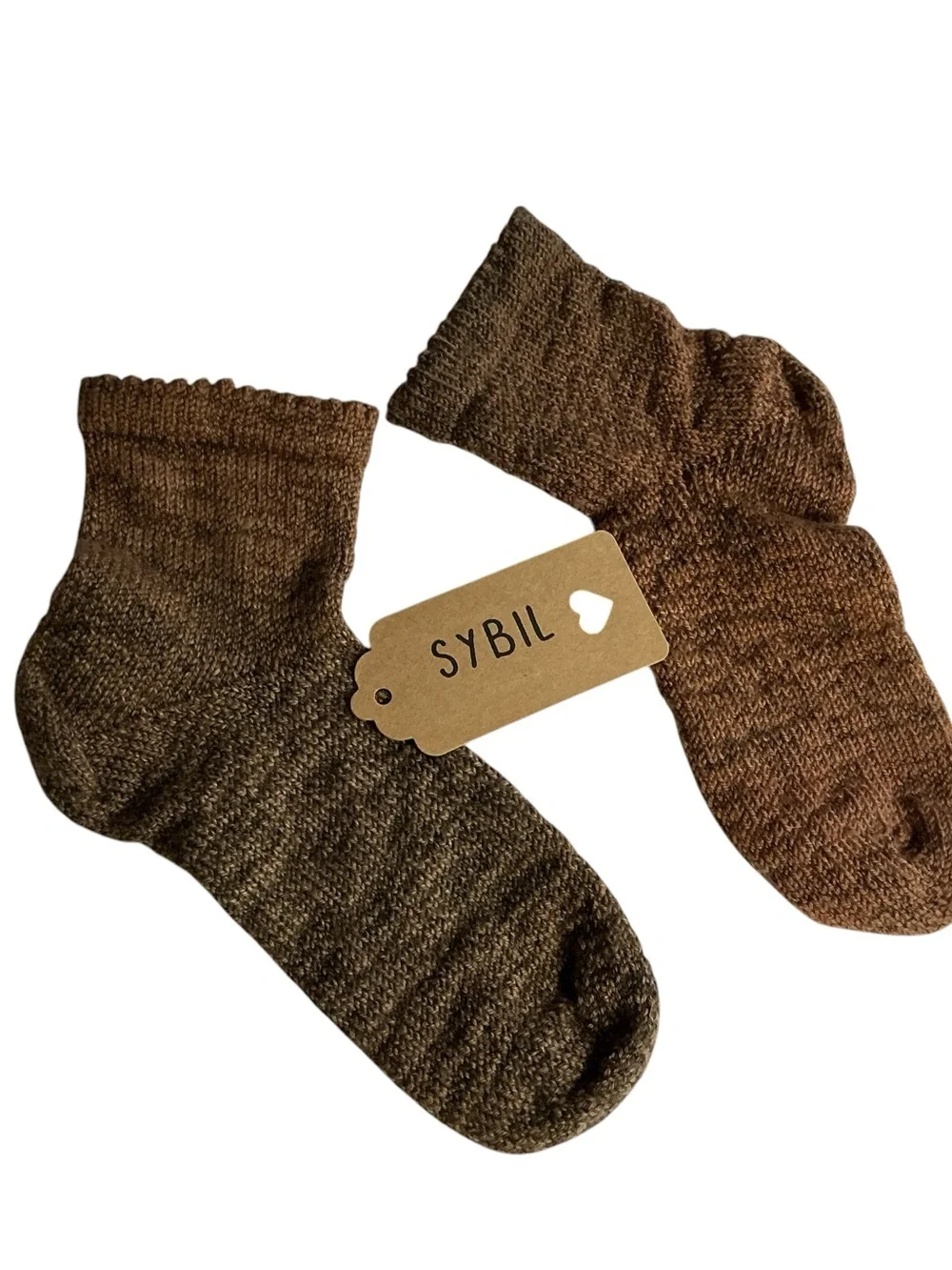 Sybil merino wool handcrafted crew socks heathered espresso brown women’s medium